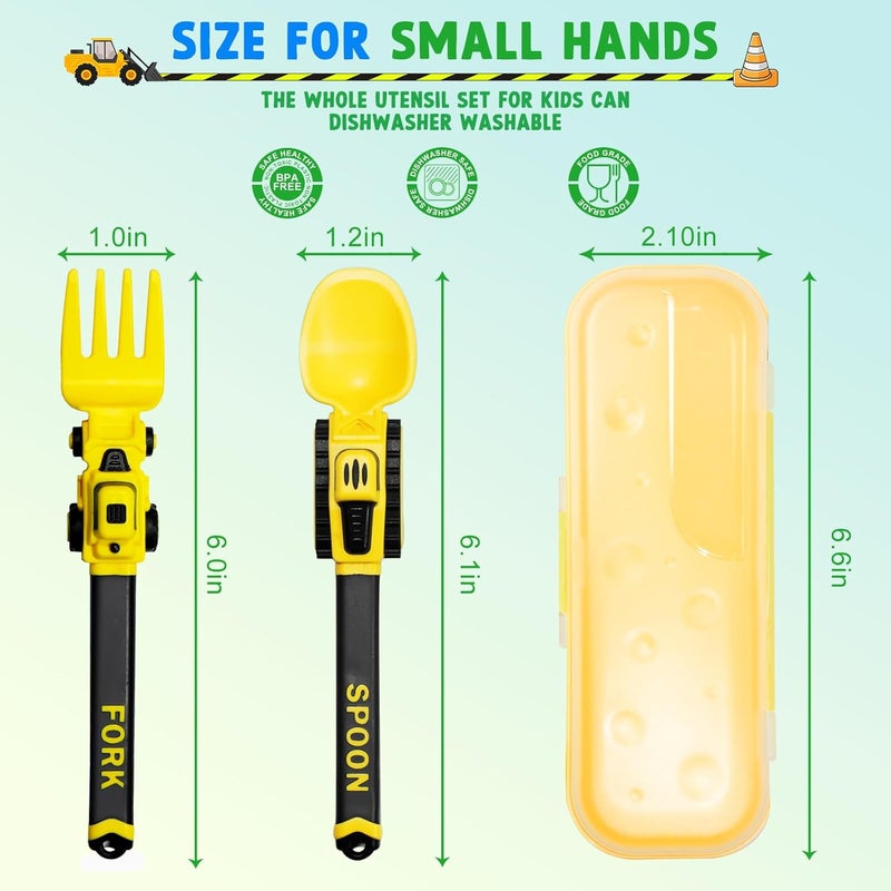 Deinyi Construction Toddler Utensils - Reusable Plastic Toddler Fork and Spoon & Storage Case - Suitable for Kids Utensils - Christmas Gifts and Birthday Gifts for 1 2 3 4 5 6 7 year old, Yellow - Image 5